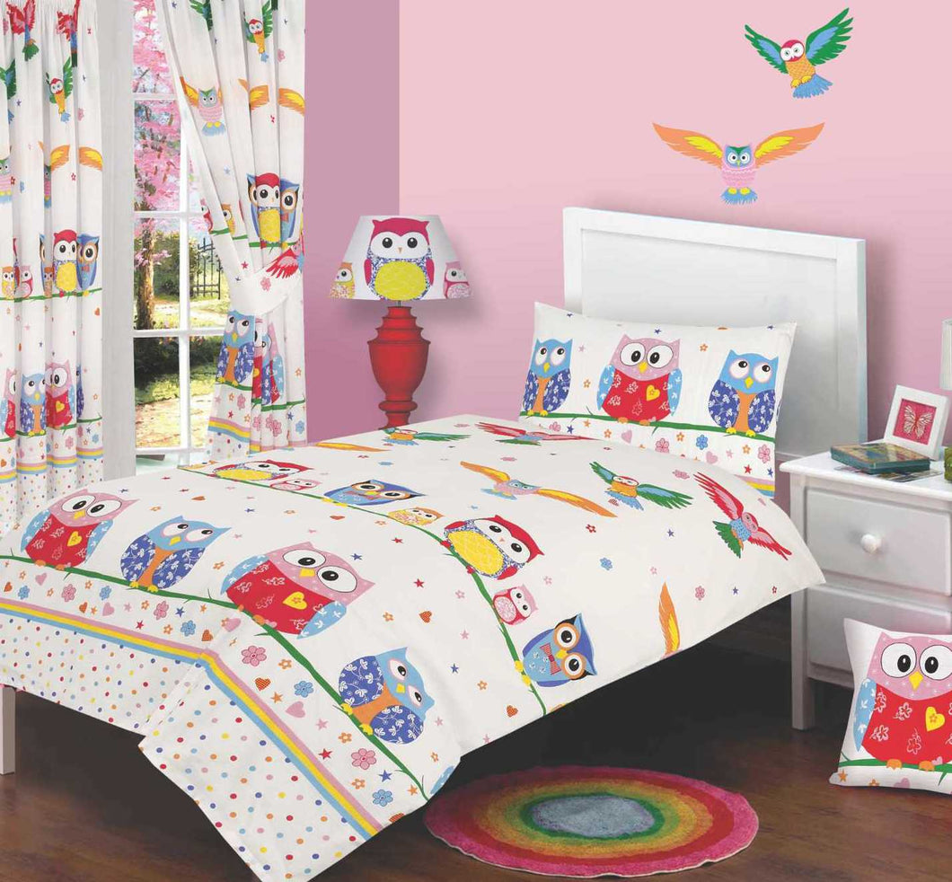 Owl Love - Single Bed Duvet Cover Set, Polka Flower Hearts