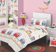 Owl Love - Single Bed Duvet Cover Set, Polka Flower Hearts