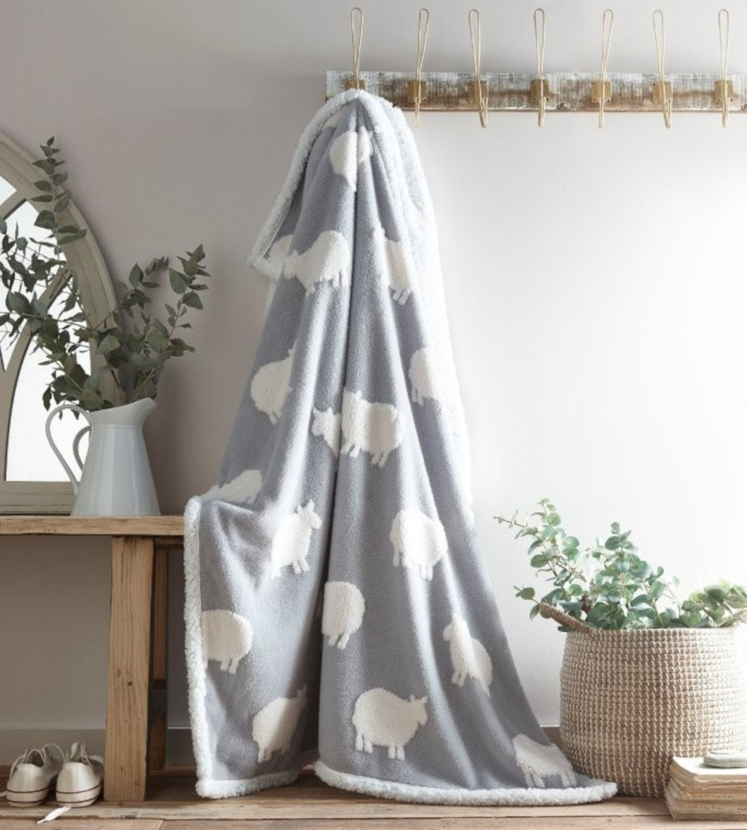 Sheep Grey Sherpa Throw - Soft Fleece Blanket Winter