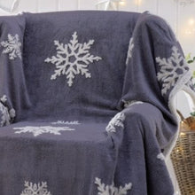 Load image into Gallery viewer, Snowflake Charcoal Sherpa Throw - Soft Fleece Blanket Winter Snow Grey
