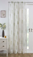 Bracken Green White - Voile Panel Slot Top Leaves