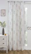 Bracken Grey White - Voile Panel Slot Top Leaves