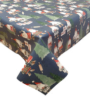 PVC Kitchen Gnomes Blue - Wipe Clean Table Cloth Xmas Gonks Cooking Fir Tree Red White Navy