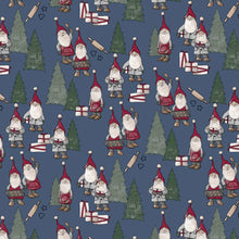Load image into Gallery viewer, PVC Kitchen Gnomes Blue - Wipe Clean Table Cloth Xmas Gonks Cooking Fir Tree Red White Navy
