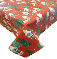PVC Kitchen Gnomes Red - Wipe Clean Table Cloth Xmas Gonks Cooking Fir Tree White Green
