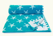 Load image into Gallery viewer, Beach Towel Starfish Blue Aqua White
