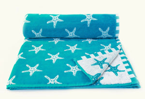 Beach Towel Starfish Blue Aqua White
