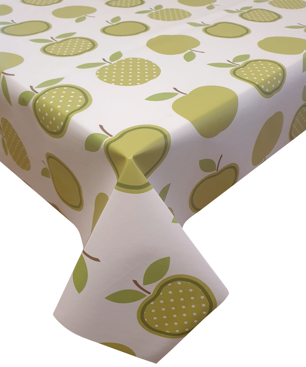 PVC Dotty Apples Green - Wipe Clean Table Cloth Polka Dot Fruit Lime