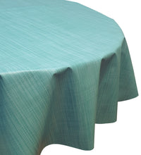 Load image into Gallery viewer, PVC Faux Linen Look Aqua - Wipe Clean Table Cloth Slubbed Blue Green Turquoise
