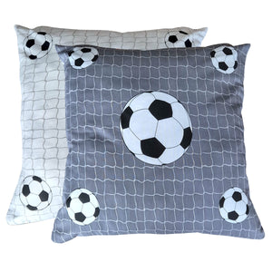 Football Grey White - Filled Cushion Cover Sports Ball Net