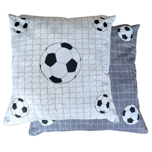Football Grey White - Filled Cushion Cover Sports Ball Net