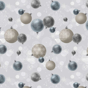 PVC Glitz Baubles Silver - Wipe Clean Table Cloth Xmas Snowflake Lace Mink Grey