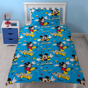 Mickey Cool - Single Bed Duvet Cover Set, Retro Blue Yellow