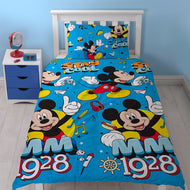 Disney Mickey Cool - Single Bed Duvet Cover Set, Retro Blue Yellow