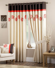 Load image into Gallery viewer, Pandora Spice - Eyelet Curtain Pair Embroidered Flower Border Cream Orange
