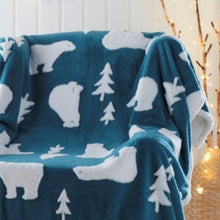 Load image into Gallery viewer, Polar Bear Teal Sherpa Throw - Soft Fleece Blanket Winter Green White
