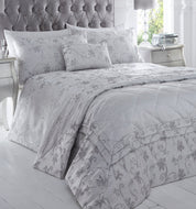 Ravina Silver - Jacquard Flower Vine Scroll Grey Duvet Cover Set