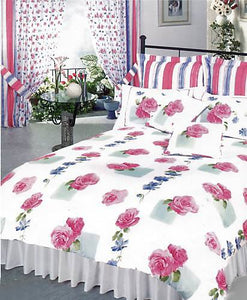 Roses - King Size Duvet Cover Set, Pink Green White