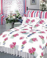 Roses - Single Bed Duvet Cover Set, Pink Green White