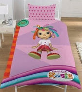 Everything's Rosie Bedtime - Single Bed Duvet Cover Set, Ragdoll Pink Green Button