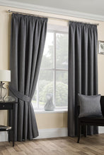 Load image into Gallery viewer, Sateen Black Grey - Pencil Pleat Woven Blackout Curtains
