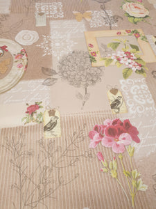 PVC Scrapbook Beige - Wipe Clean Table Cloth Vintage Shabby Chic Floral Butterfly Pink