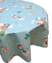 Load image into Gallery viewer, PVC Snowman Wave Blue - Wipe Clean Table Cloth Xmas Polar Bear Presents Tree Igloo
