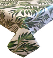 PVC Tropical Leaves Green - Wipe Clean Table Cloth Jungle Leaf Gold