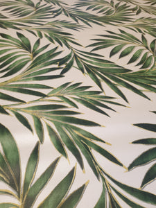 PVC Tropical Leaves Green - Wipe Clean Table Cloth Jungle Leaf Gold