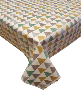 PVC Triangles Green - Wipe Clean Table Cloth Mottle Yellow Brown Beige