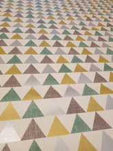 Load image into Gallery viewer, PVC Triangles Green - Wipe Clean Table Cloth Mottle Yellow Brown Beige
