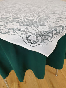 69" Round Velvet Green & White Lace - Table Cloth Range