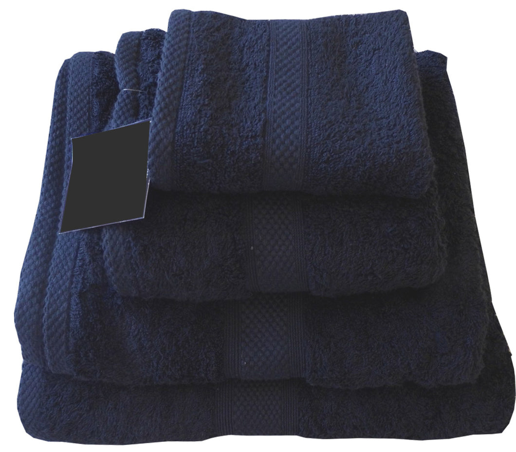 500 GSM Navy - 100% Cotton Towels Bubble Border Dark Blue