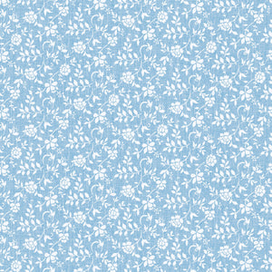 PVC Rosita Flower Blue - Wipe Clean Table Cloth Floral Vine Leaf Duckegg White