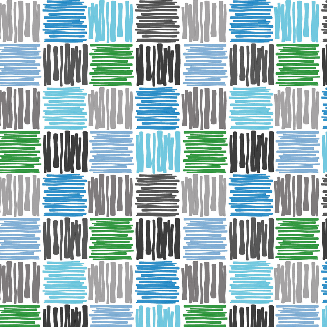 PVC Scribble Square Blue - Wipe Clean Table Cloth Grey Green