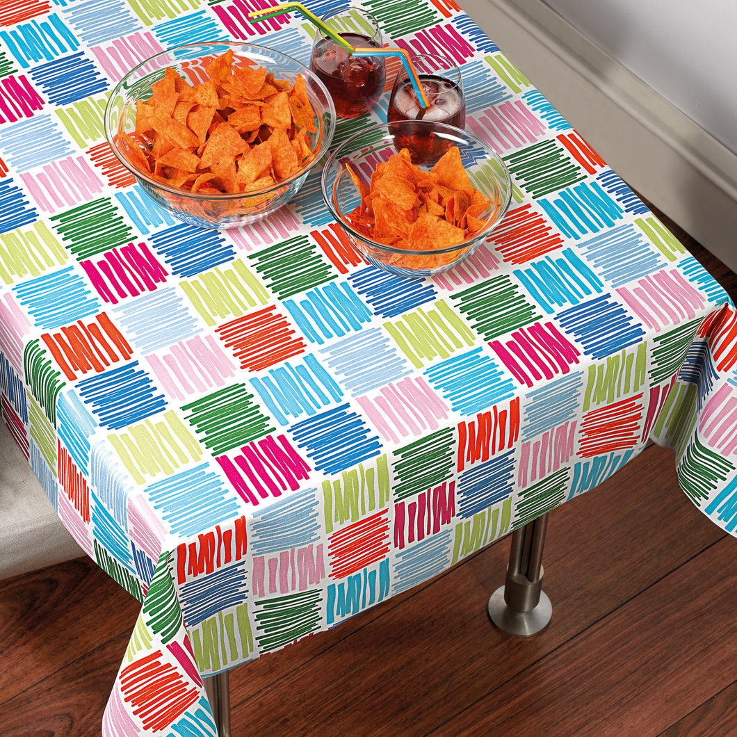 PVC Scribble Square Multi - Wipe Clean Table Cloth Bright Coloured