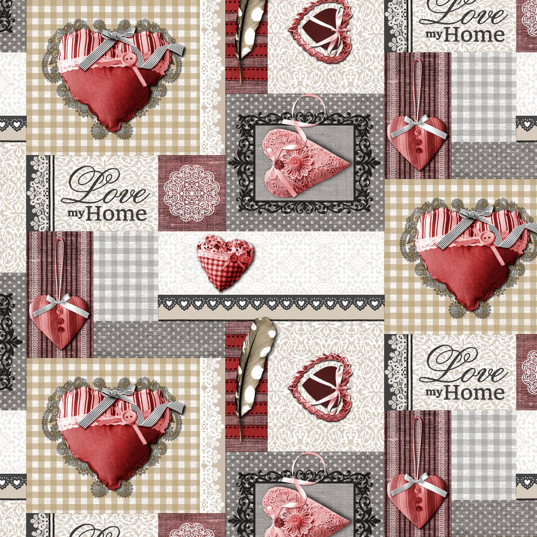 PVC Hearts Red - Wipe Clean Table Cloth Lace Patchwork