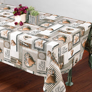 PVC Hearts Brown - Wipe Clean Table Cloth Lace Patchwork