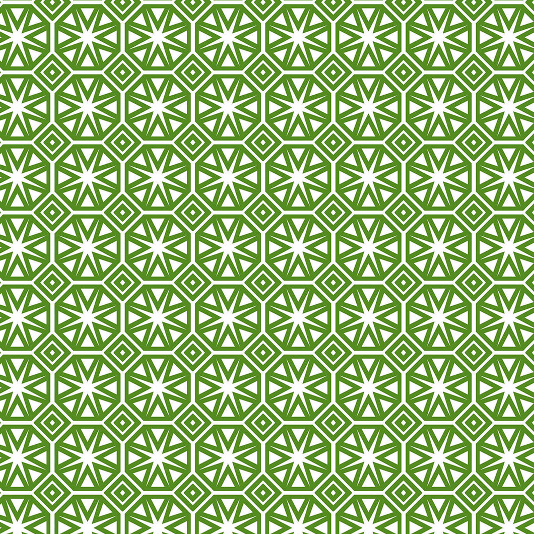 PVC Geo Star Green - Wipe Clean Table Cloth Geometric Tile Print