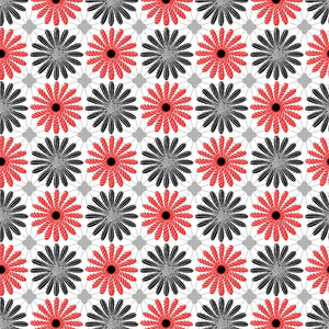 PVC Shasta Daisy Red - Wipe Clean Table Cloth Lace Flower Print Silver Black