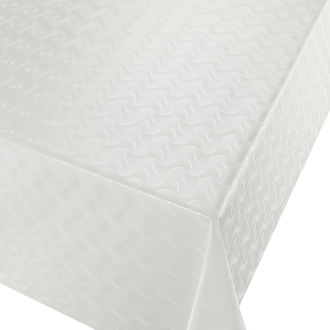 PVC Pulse White - Wipe Clean Table Cloth Metallic Effect Textured Waves
