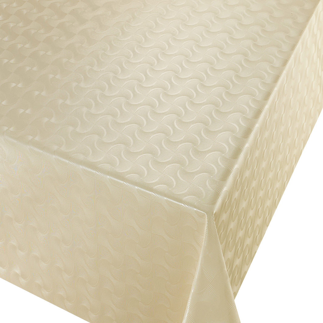 PVC Pulse Natural - Wipe Clean Table Cloth Metallic Effect Textured Waves Cream