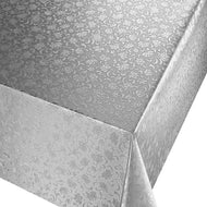 PVC Pippa Silver - Wipe Clean Table Cloth Metallic Effect Textured Floral Grey