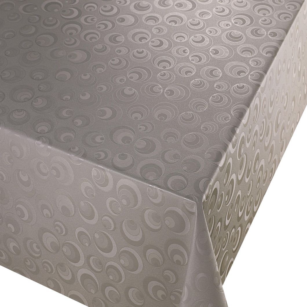 PVC Lunar Silver - Wipe Clean Table Cloth Metallic Effect Textured Circles Grey