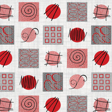 Load image into Gallery viewer, PVC Retro Circles Red - Wipe Clean Table Cloth Abstract Shapes Grid
