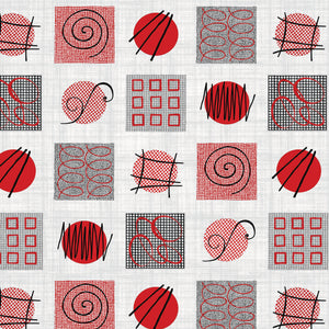 PVC Retro Circles Red - Wipe Clean Table Cloth Abstract Shapes Grid