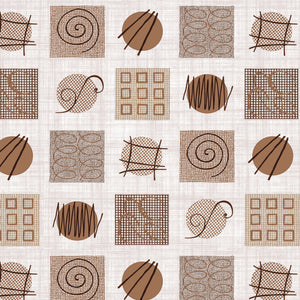 PVC Retro Circles Brown - Wipe Clean Table Cloth Abstract Shapes Grid