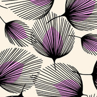 PVC Feathers Purple - Wipe Clean Table Cloth Leaf Print Cream Black