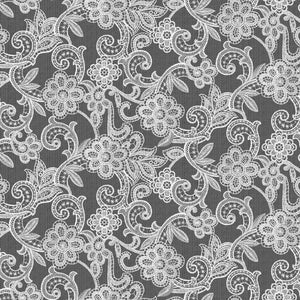 PVC Fleur Lace Slate - Wipe Clean Table Cloth Printed Floral Net Charcoal Grey
