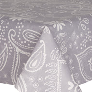 PVC Paisley Grey - Wipe Clean Table Cloth White Floral Dots